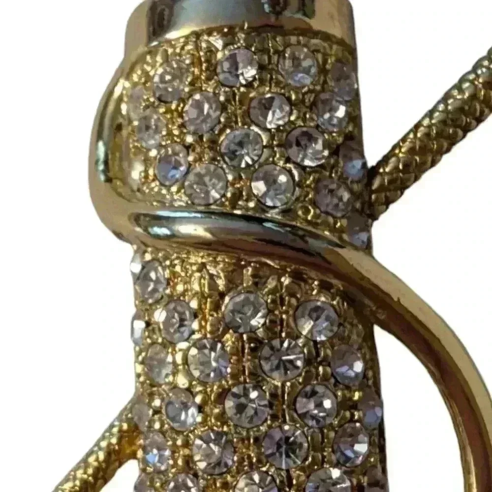 Golf Bag Rhinestone Brooch | Vintage Golfing Sweater Pin | 1980s Gold Tone Metal - Picture 2 of 7